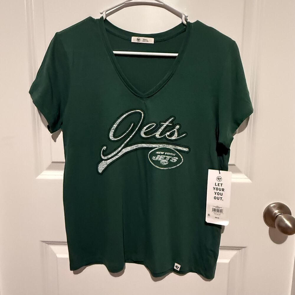 New York Jets ’47 Womens Size Small V Neck T Shirt Green NFL Football NWT